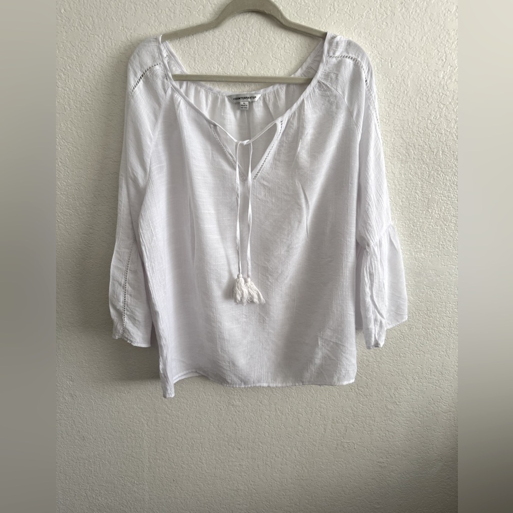 Counterparts White Relaxed Tie Front Blouse